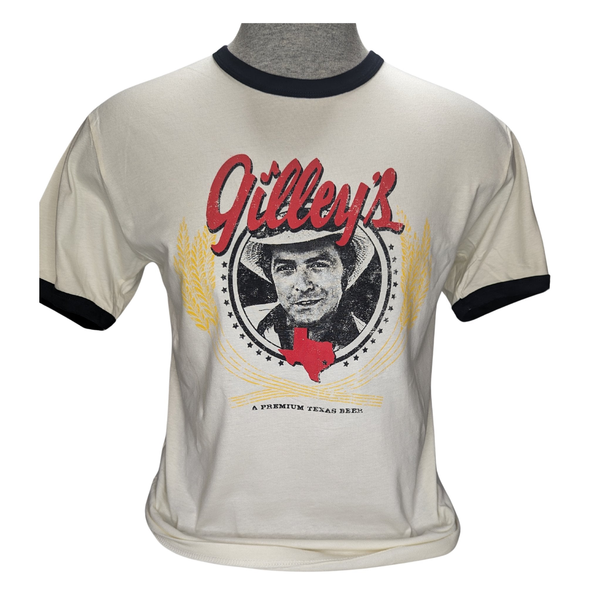 Gilley's Premium Texas Beer Ringer Shirt - Off-white shirt with black ringer. Polycotton blend soft style shirt. - Gilley's Food & Beverage