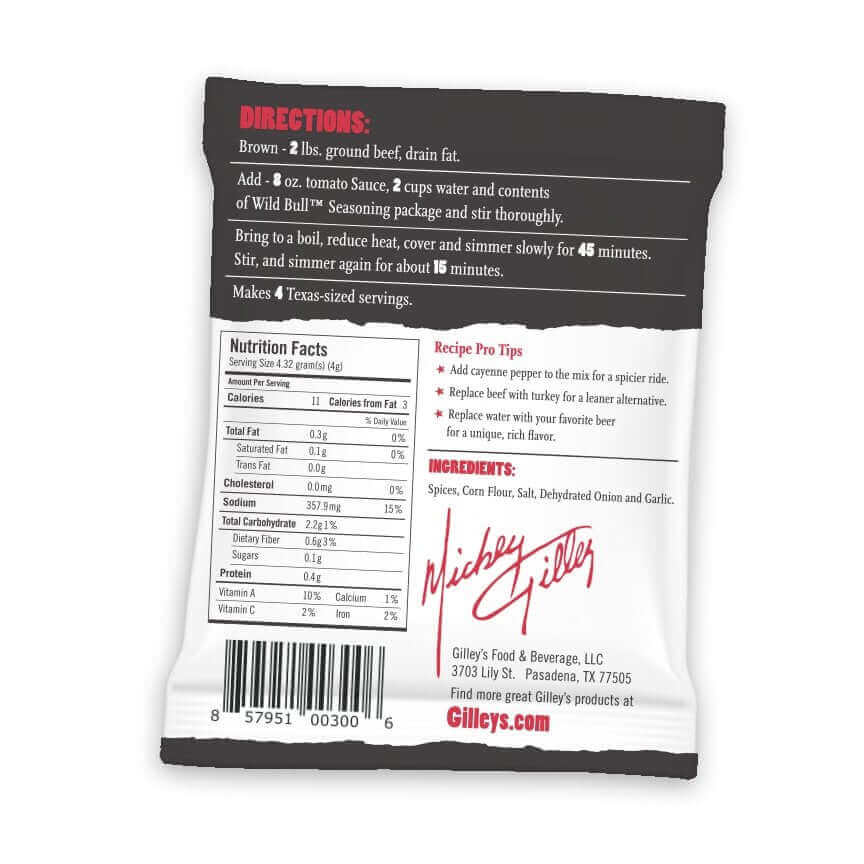 Gilley's Chili Seasoning – Award-Winning Wild Bull Chili Mix – Gilley's ...